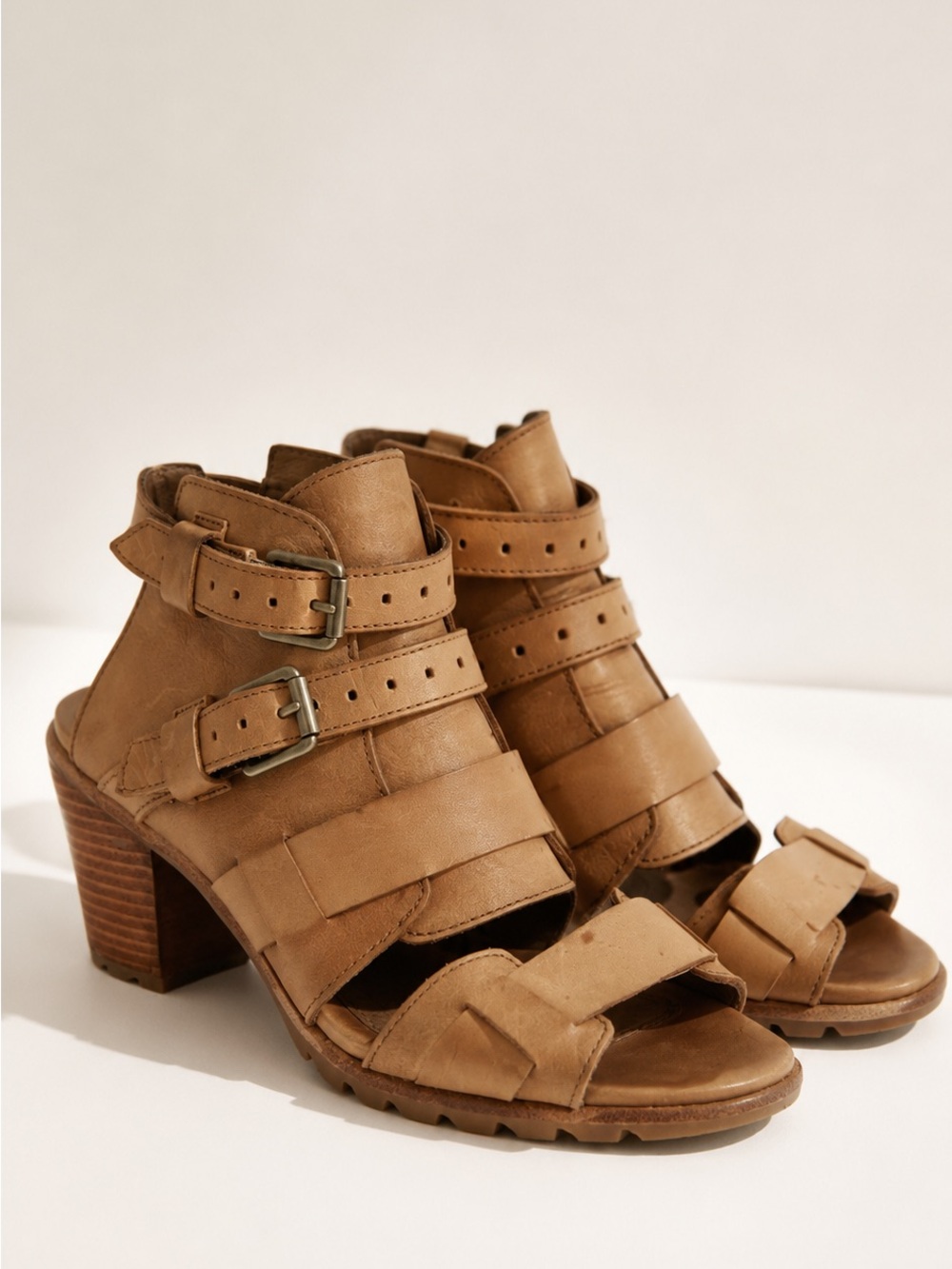 Sorel Nadia Buckle Sandals Women’s 7 Leather Block Heel Gladiator Ankle Bootie